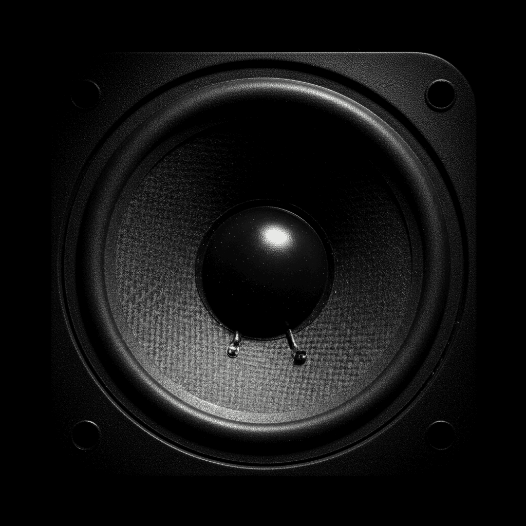 Close-up of a speaker cone showing texture and shadows